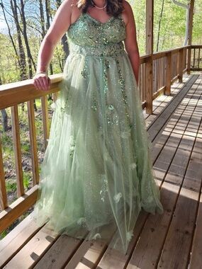 Plus-Size Sage Green Prom Dress with Sequin Bodice